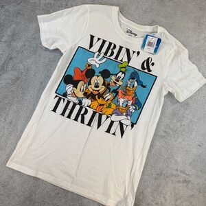 Disney Mickey Mouse Friends Vibin’ & Thrivin’ Graphic Tee White Small NWT
